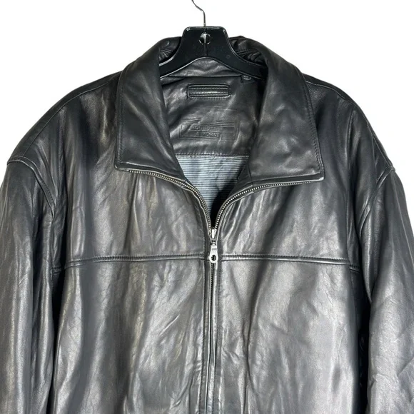 New Black Lambskin Leather Lined Jacket Zip Front 5 Pockets Hip Length Car Coat
